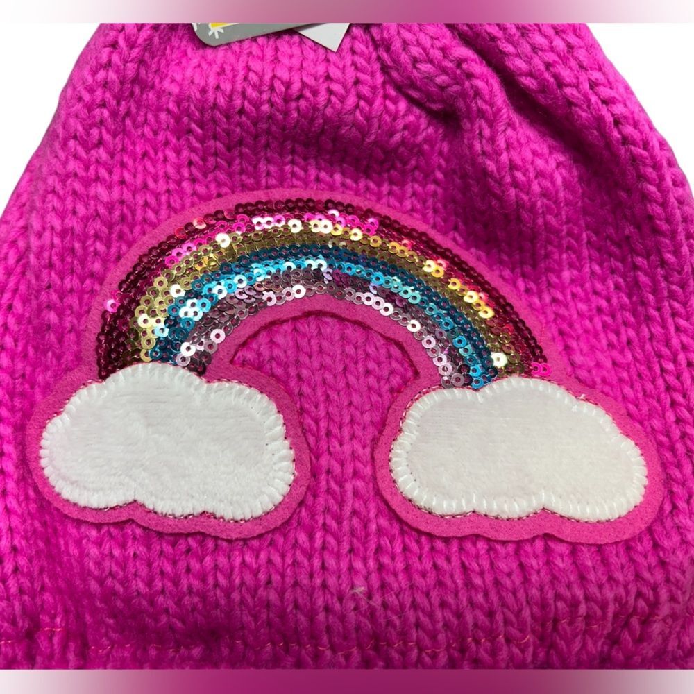Kids Pink Rainbow Knit Hat and Gloves Set - Picture 4 of 8